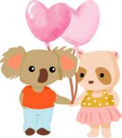 Cute couple bear and Koala with pink heart shaped balloons png