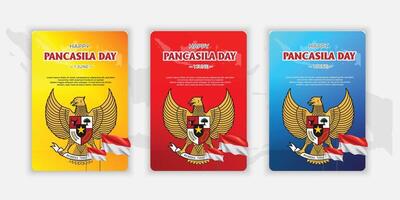 Illustration graphic of Garuda an Indonesian nationality logos. Good for attachment, etc. collection of gradient illustrations of the Garuda background on Pancasila Day with two flags. vector