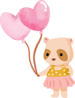 Cute bear with pink heart shaped balloons png