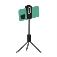 Tripod stand icon, illustration of portable smartphone holder for making photo and , vlogger equipment, streaming on cellphone, recording for vlog, professional device vector