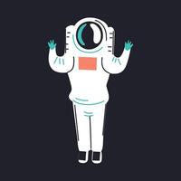 astronauta dibujos animados personaje, cosmonauta icono, ilustración de astronauta en espacio traje, linda persona volador en exterior espacio, astronomía símbolo, adorable dibujo de hombre en casco y disfraz vector