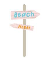 Wooden arrow signboards resort icon. Wood sign post concept. Board pointer illustration with text isolated on a white background vector