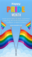 uma poster para orgulho mês apresentando arco Iris bandeiras e uma azul céu psd