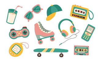 90s retro elements set. Concept of 90s. Stickers. Y2K, 2000s, 80s retro elements set. vector