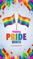 en färgrik affisch för stolthet månad terar regnbåge flaggor och konfetti psd