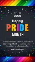 The happy pride poster features a rainbow and stars, and the text is in a bold font psd