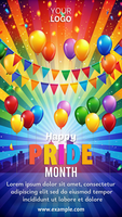 A colorful poster for Pride Month featuring balloons and banners psd