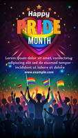 A poster for Pride Month featuring a crowd of people holding rainbow flags psd