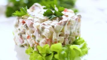vegetable salad with boiled vegetables and dressed with mayonnaise video