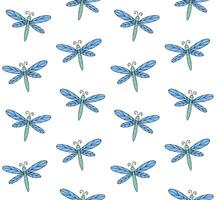 Seamless pattern of sketch dragonfly vector
