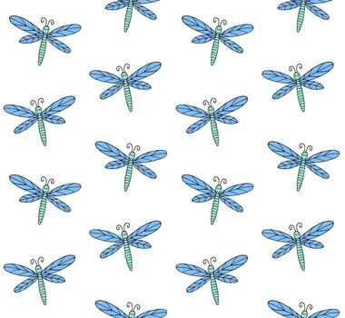 Seamless pattern of sketch dragonfly vector