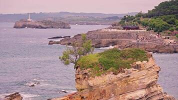 Rocky shoreline alongside large body of water video