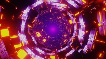 oneindigheid rots tunnel in cyberruimte. 3d geven naadloos animatie van retro futurisme abstract concept. neon lichten en perfect lus. terrein synthwave retro futuristische laser video