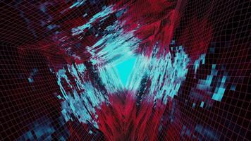 Abstract vintage retro polygons in seamless tunnel loop. 3D render animation, vitage synthwave background for DJ, VJ and music festivales. Retro futurism with neon lights video