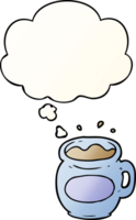 cartoon coffee cup with thought bubble in smooth gradient style png