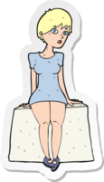 klistermärke av en tecknad nyfiken kvinna som sitter png