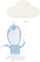 cartoon alien with thought bubble in retro style png