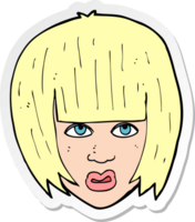 klistermärke av en tecknad irriterad tjej med stort hår png