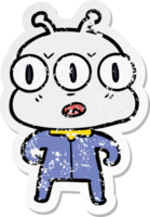 distressed sticker of a cartoon three eyed alien png