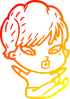 warm gradient line drawing of a cartoon woman png