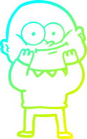 cold gradient line drawing of a cartoon bald man staring png