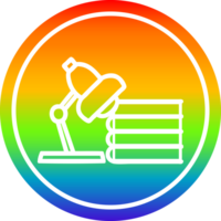 lamp and study books circular icon with rainbow gradient finish png