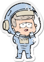 verontruste sticker van een cartoon vermoeide astronaut png