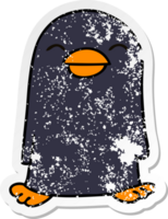 distressed sticker of a quirky hand drawn cartoon penguin png