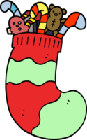 cartoon doodle christmas stocking full of toys png