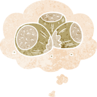 tecknad serie hasselnötter med trodde bubbla i grunge bedrövad retro texturerad stil png