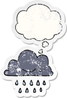 dibujos animados tormenta nube con pensamiento burbuja como un afligido desgastado pegatina png