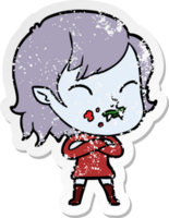 distressed sticker of a cartoon vampire girl with blood on cheek png