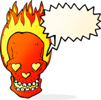 cartoon flaming skull with love heart eyes with speech bubble png