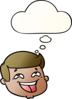 happy cartoon male face with thought bubble in smooth gradient style png