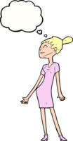 Cartoon-Frau im Kleid mit Gedankenblase png