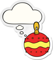 cartoon christmas bauble with thought bubble as a printed sticker png