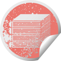 distressed circular peeling sticker symbol of a stack of books png