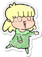 distressed sticker of a cartoon woman png