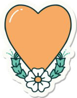 sticker of tattoo in traditional style of a heart and flower png