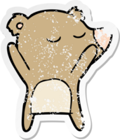 distressed sticker of a happy cartoon bear png