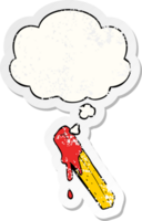 cartoon dipped fry with thought bubble as a distressed worn sticker png