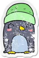 distressed sticker of a cute cartoon penguin png