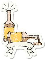 worn old sticker of a tattoo style beer bottles png