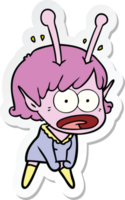 sticker of a cartoon shocked alien girl png