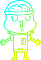 cold gradient line drawing of a happy cartoon robot png
