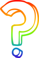 rainbow gradient line drawing of a cartoon question mark png