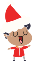 en riant main tiré plat Couleur illustration de une homme portant Père Noël chapeau png