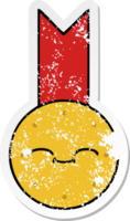 distressed sticker of a cute cartoon gold medal png