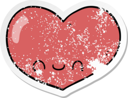 distressed sticker of a cartoon love heart character png