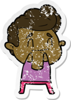 distressed sticker of a happy cartoon man png